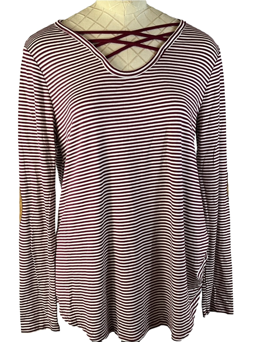 Anthropologie Ella Mara Crisscross Long-Sleeve Top Red/White Stripes Size Medium
